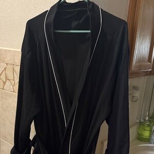 Black Satin Robe with White Trim